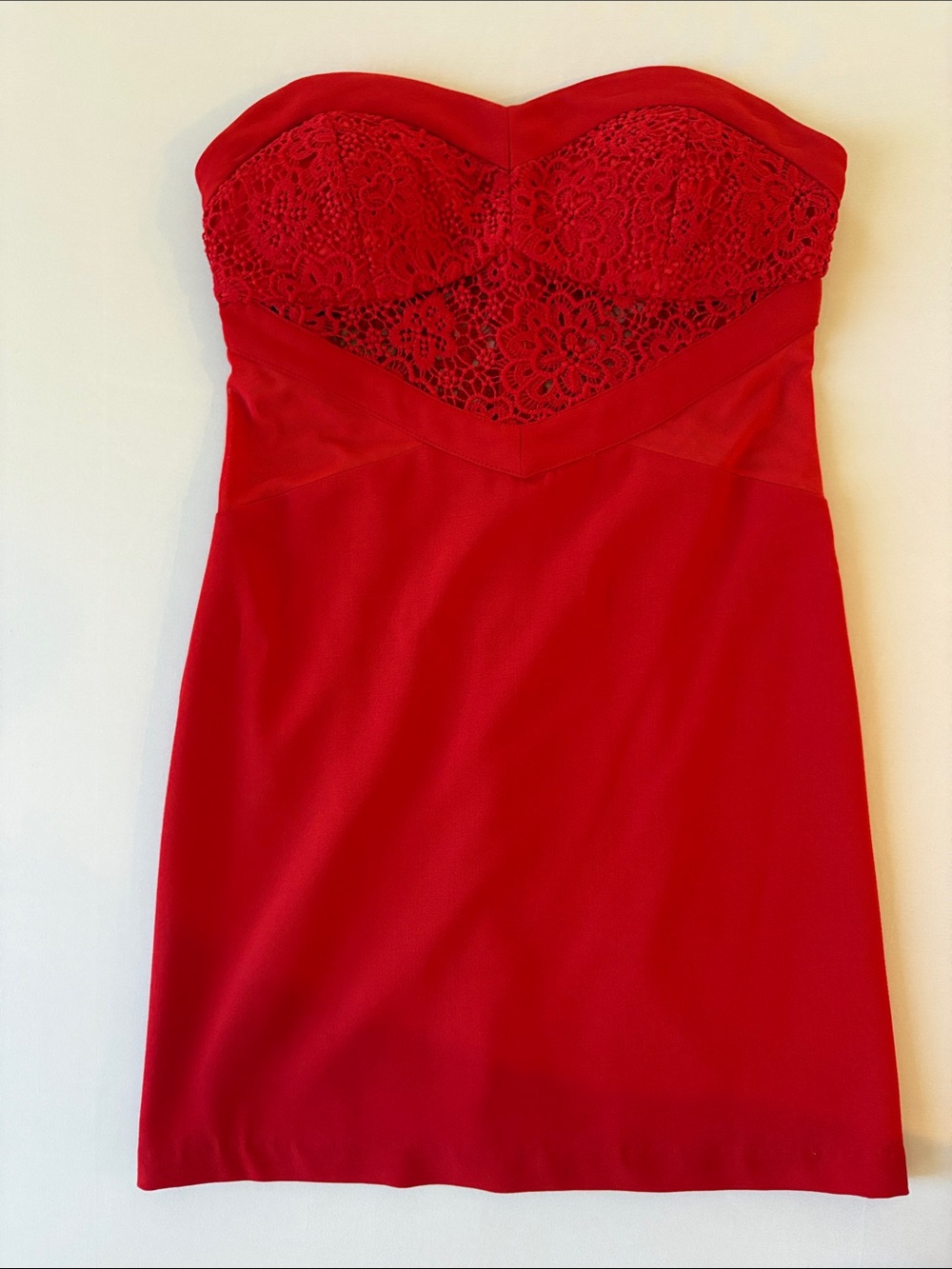 ANGL Strapless Red Lace-Detail Cocktail Dress
